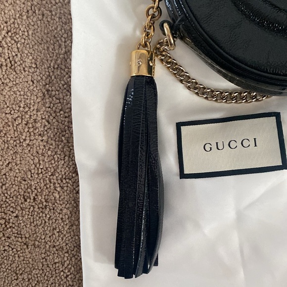 Gucci 💎 Black Patent Leather Soho Disco Tassle/Chain Shoulder Crossbody GUC - Picture 3 of 12